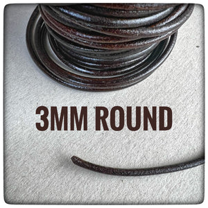 LEATHER CORD - BROWN - ROUND   ( 3mm  - ¹/₈ inches )