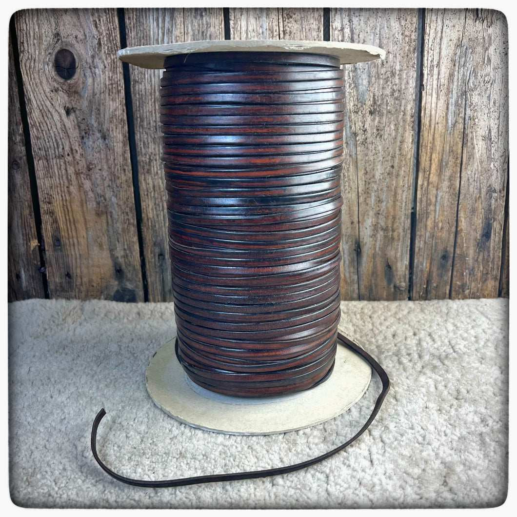LEATHER CORD - BROWN - FLAT   ( 5mm  - ¹³/₆₄ inches )