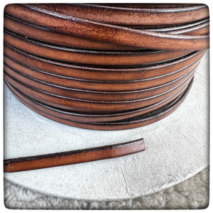 LEATHER CORD - COGNAC - FLAT   ( 5mm  - ¹³/₆₄ inches )